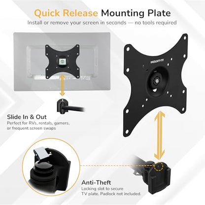 Mount-It! Full Motion TV Wall Mount Bracket for 13-42” Screens – 18" Articulating Arm, Quick Release Plate, Tilt Swivel Rotate, Anti-Theft Lock, Single Stud Install, Supports 44 lbs, VESA 75–200