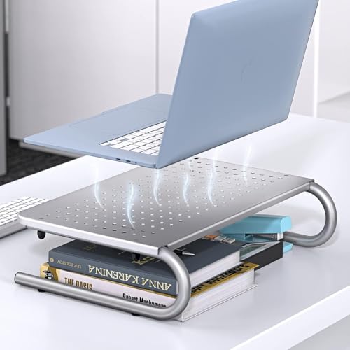HUANUO Monitor & Laptop Stand - Metal Vented Riser for Screen, Laptops, Printers - Home & Office - color: Silver