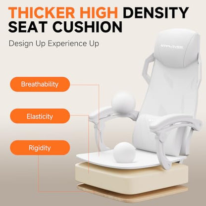 GTPLAYER Computer Chair with Adjustable Footrest, Ergonomic Gaming Chair with Headrest and Lumbar Support, Breathable Mesh Office Chair for Adults, High Back Reclining Desk Chair for Gaming and Office - color: White