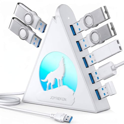 7 Port USB Hub, JoyReken USB 3.0 Hub with 2 FT Long Cable, Vertical USB Extension Hub for Laptop, MacBook, Flash Drive, XPS, PC, Flash Drive, Game Console, Printer, Camera,Keyborad, Mouse (White) - color: white