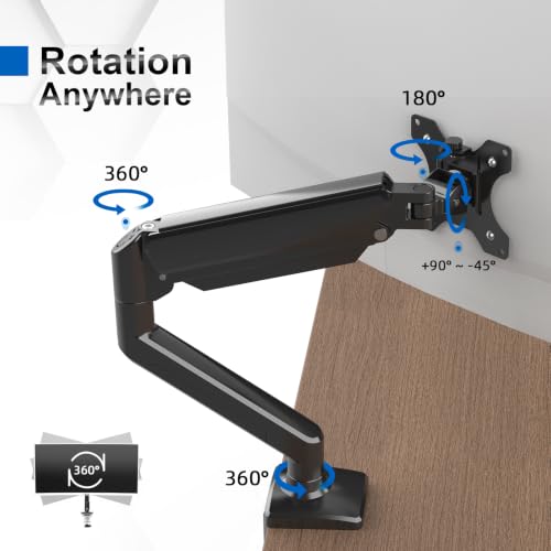 GRIFEMA Gas Spring Monitor Mount for 13-32", Single Monitor Arm | Full Motion 360 Rotate Swivel Tilt, Up to 19.8 Lbs, VESA 75/100mm, Easy Install, Monitor Stand for Home Office Gaming - size: Single Arm