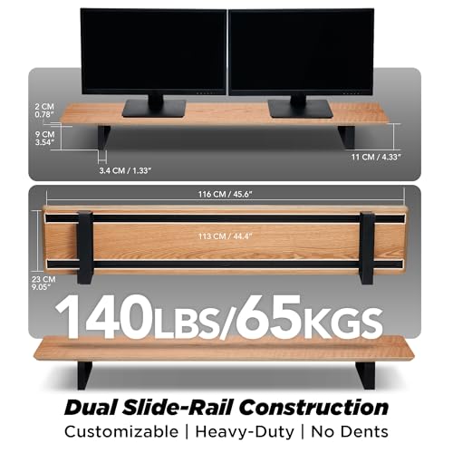 ULTRARM Moodular Wooden Monitor Stand Desk Organizer, Large 45.6" Oak | Customizable Organized Workspace, Aluminum Slide Rails, 10 Add-Ons Sold Separately: Storage Drawer, Tablet, Phone & More