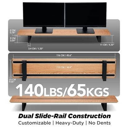 ULTRARM Moodular Wooden Monitor Stand Desk Organizer, Large 45.6" Oak | Customizable Organized Workspace, Aluminum Slide Rails, 10 Add-Ons Sold Separately: Storage Drawer, Tablet, Phone & More