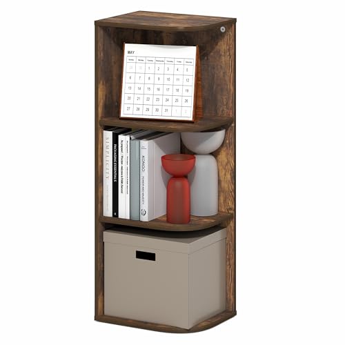 Furinno PASIR Book Shelf, 3-Tier Corner Bookshelf with Open Shelf, Standing Bookcase, 9.3 x 12 x 31.5, for Organization and Storage, for Living Room, Bedroom, Home Office, Amber Pine - color: Amber Pine, size: 3-Tier Corner