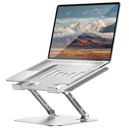 Laptop Stand for Desk, Metal Computer Stand Laptop Riser Holder | Adjustable Desktop Stand, Foldable Laptop Riser, Height for MacBook PC Computer Notebook Office Desk Accessories 10-17 Inch - color: Silver