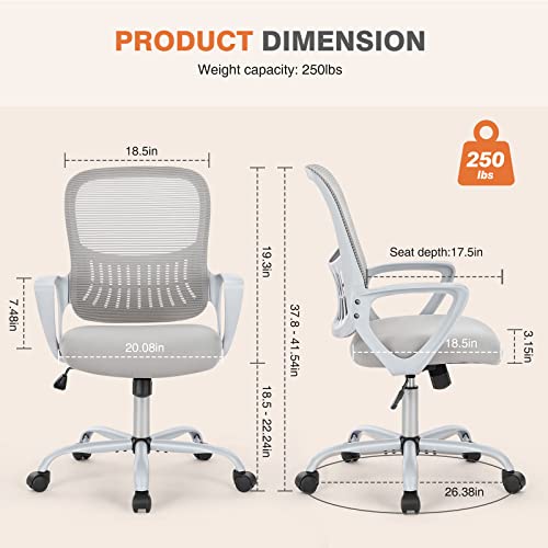 Sweetcrispy Ergonomic Office Desk Chair, Executive Mesh Computer Chair - color: Grey, size: 18.5"D