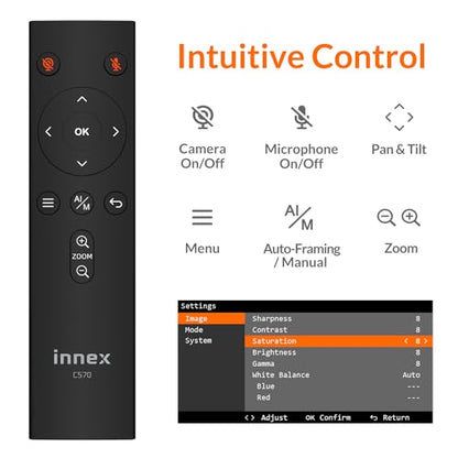 Innex C570 120° Wide Angle Webcam 4K with AI Tracking and Auto-Framing | Webcam with Microphone, ePTZ, 5X Digital Zoom, Remote Control, Privacy Cover, Conference Camera for Zoom & Microsoft Teams - style: View Angle 120-degree + ePTZ