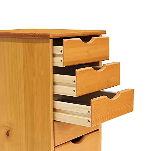 Jela-USA Solid Pine Wood 6 Drawer Rolling Cart, Honey Pine - color: Medium Wood, style: 6 Drawer