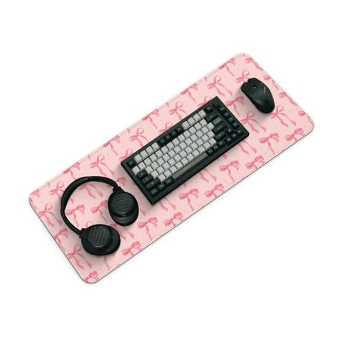 Large Computer Mouse Pad with Non-Slip Base for Desktop, Cute Gaming Mouse Mat with Stitched Edges, Long Extended Anime Mousepad for Laptop, 31.5 x 11.8 inches (Pink Bows) - color: Pink Bows