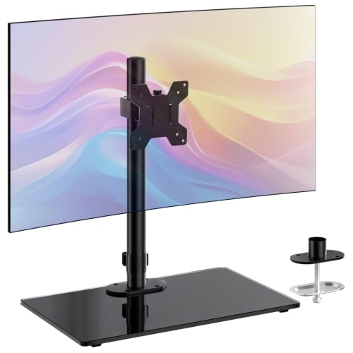 WALI Free Standing Vesa Monitor Stand for 13-32 inch Screens, up to 22 lbs - color: Black (Glass Free Stand), size: Single