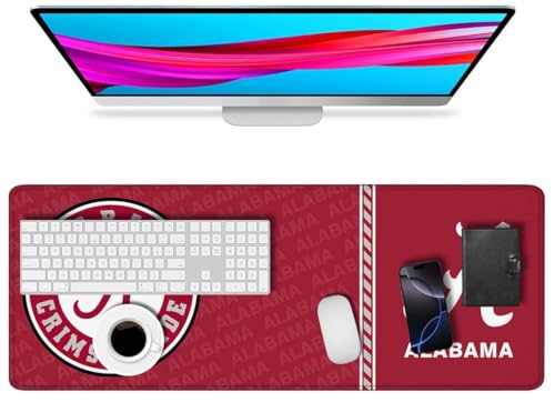 Large Extended Gaming Mouse Pad with Stitched Edges, College Football Non-Slip Waterproof Rubber Base Mouse Pad for Alabama Office, Computer, Keyboard, Laptop and Home Desk Pad 31.5 x 11.7 Inch - color: Alabama
