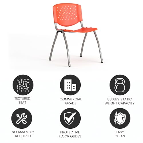 Emma + Oliver Home and Office Orange Plastic Stack Chair with Performa | Powder Coated, 880 LBS. Weight Capacity - color: Orange