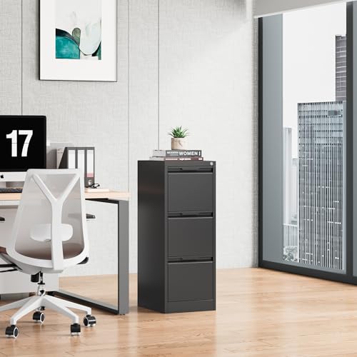 Bestoo File Cabinet, 3 Drawer Filing Cabinet with Lock, Metal File Cabinet - color: Black, size: 3Drawer-Vertical-38.3"H