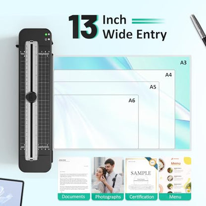 13 Inch Laminator Machine - 11x17 Laminator with 100 Sheets, Cold & Thermal, Built-in Paper Cutter & Corner Rounder, A3 Laminating Machine for Classroom & Home Office
