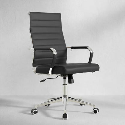 Okeysen Office Desk Chair, Ergonomic Leather Modern Conference Room Chairs, Executive Ribbed Height Adjustable Swivel Rolling Chair for Home Office. (Black) - color: Black