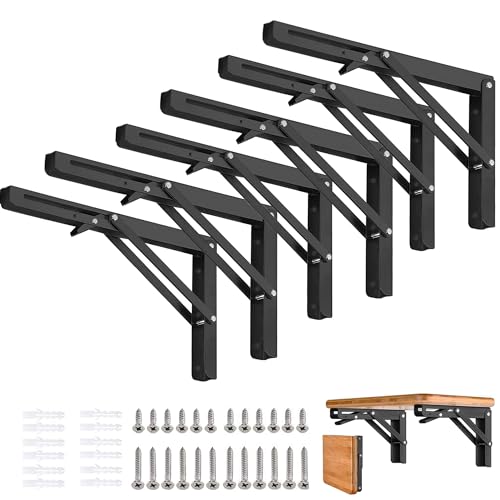 Folding Shelf Brackets - 12 Inch 6 Packs Heavy Duty Metal Collapsible Wall Mounted Bracket, Space Saving for Bench Table - size: 12 Inch- 6 Packs