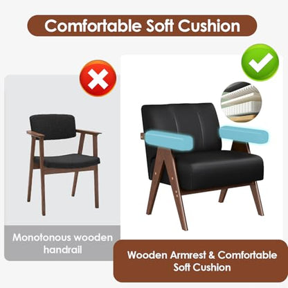 JIASTING Mid Century Modern Accent Chair Set of 2, Black Leather Armchair | JIASTING, Small, Comfy, Wood Arms, Living Room Bedroom, Office - color: Black
