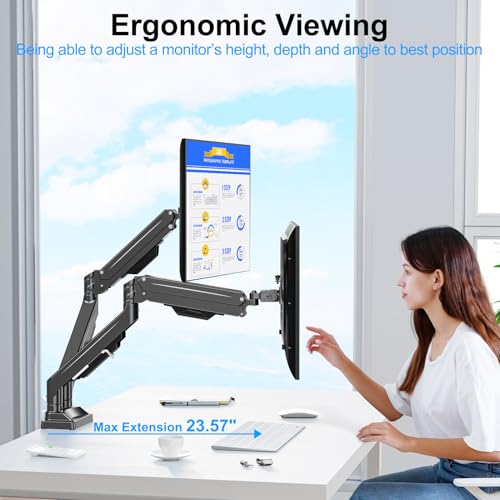 Dual Monitor Mount for Screens up to 43", Heavy Duty Monitor Arm | Ultrawide Desk Mount Holds 2.2-33lbs Each, Premium Gas Spring Adjustable Computer Monitor Arm for 2 Monitors, VESA Mount - style: Dual