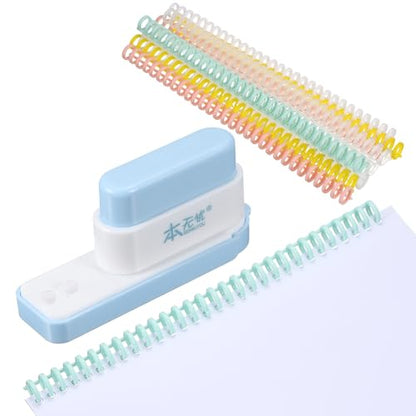 PATIKIL 5 Hole Paper Puncher, Hole Punch Binding Machine Spiral Coil Binder with 10Pcs 30 Ring Loose Leaf Binder Spines 5 Sheets Capacity for DIY Planner Scrapbook Office, Blue - color: Blue