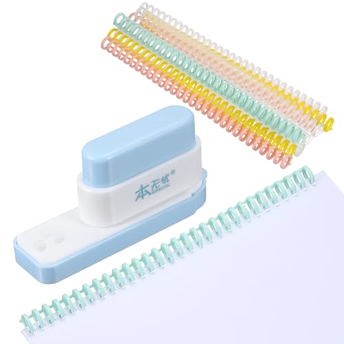 PATIKIL 5 Hole Paper Puncher, Hole Punch Binding Machine Spiral Coil Binder with 10Pcs 30 Ring Loose Leaf Binder Spines 5 Sheets Capacity for DIY Planner Scrapbook Office, Blue - color: Blue