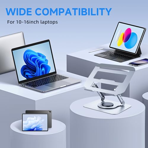 Leeboom 360° Rotating Laptop Stand, Aluminum Riser with Ergonomic Design - color: light silver