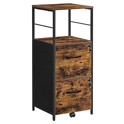 VASAGLE 2-Drawer File Cabinet with Lock, Open Shelf, Printer Stand | For A4 and Letter Sized Files, Adjustable Feet, Industrial, Rustic Brown and Black, BARNET Collection UOFC045B01V1