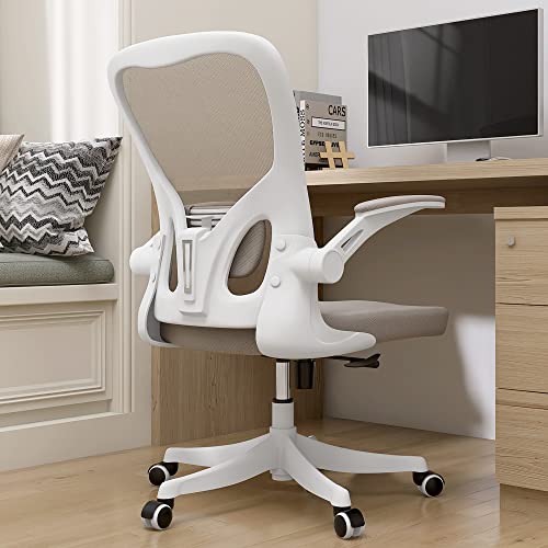 Monhey Ergonomic Office Desk Chair with Lumbar Support, High Back (Khaki) | 90°-125° Tilt Lock, 360° Swivel, Mute Wheels, High Back, Breathable Mesh, Foldable Armrests, Home Office Use - color: 01khaki