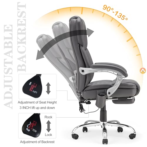 HOMREST Heated Massage Executive Office Chair with Footrest, Grey - color: Grey