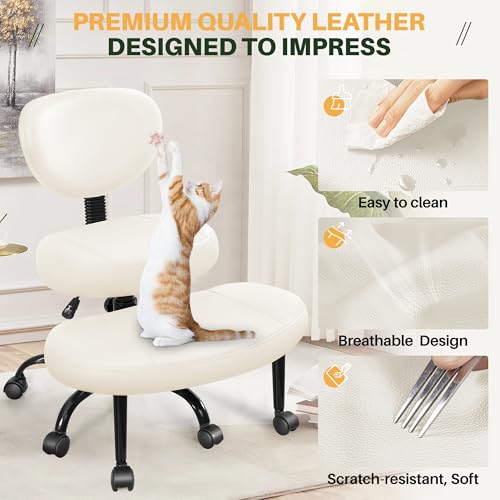 Criss Cross Office Chair - ADHD Cross Legged Chair with Wheels - Adjustable Height Ergonomic Kneeling Desk Chairs for Meditation Yoga Home Office with Backrest, 360°Rotating Footrest -White