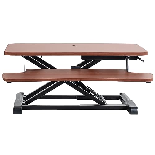 VIVO Dark Walnut 28 inch Standing Desk Converter, DESK-V028KA - color: Dark Walnut, size: 28"