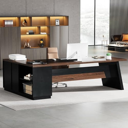 Tribesigns L-Shaped Executive Desk, 78-Inch Large Office Desk with Drawers and Lateral File Cabinet, Modern Business Furniture with Storage Shelves, Workstation for Home Office (Walnut + Black) - color: Walnut + Black