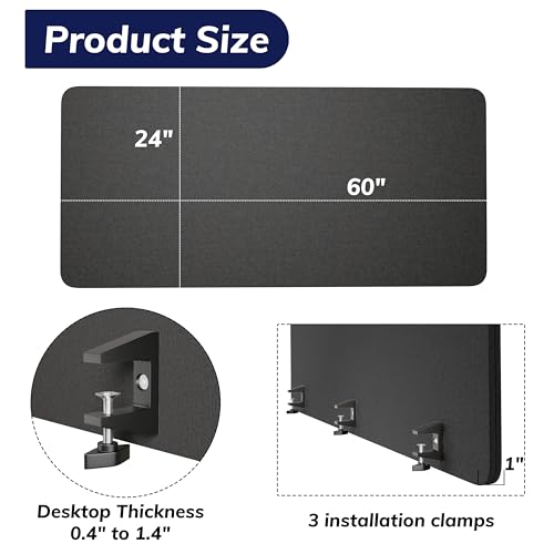 Desk Privacy Panel Sound Absorbing & Proof Desk Divider for Office - color: Dark Gray, size: 60*24 IN