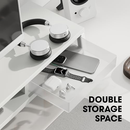 Fenge Dual Monitor Stand Riser, 42.5in Desk Shelf with 2 Drawers, White - color: White