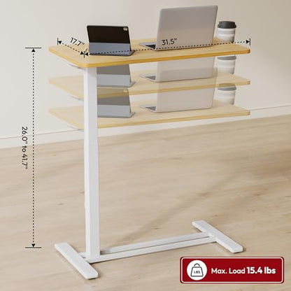 SANODESK 32'' Mobile Standing Desk with Hidden Wheels,Pneumatic Laptop Desk | Sofa Computer Cart Movable Height Adjustable Table Small Sit Stand Desk for Home Office Hospital Use,31.5" W x 17.7" D,Maple - color: Maple, size: 32x18