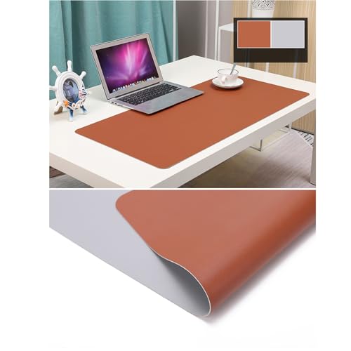 Leather Desk Protector, 1.8mm Thick, Waterproof & Scratch - Resistant Nightstand Cover, for Dining Room, Office, Dresser, Bedside (Brown+Gray, 14x24 Inches) - color: Brown+gray, size: 14" x 24"