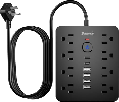 Surge Protector Power Strip, 8 Outlets(1850W/15A/14AWG), 6 USB Charging Ports(2 USB C), 6FT Flat Plug Extension Cord Outlet Extender with Overload Protection, ETL Certified for Office - color: Black, size: 6FT-15A