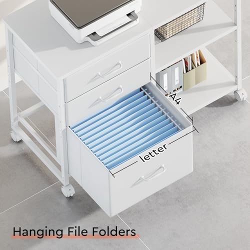 Maihail 3 Drawer File Cabinet with Wheels with Open Storage Shelf, White - color: White