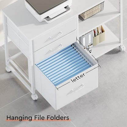 Maihail 3 Drawer File Cabinet with Wheels with Open Storage Shelf, White - color: White