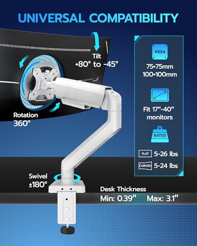 ARES WING 17-40 Inch Heavy Duty Monitor Arm with USB, White - color: White, style: With USB