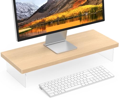 Monitor Stand Riser, 25x10 in Wood & Acrylic Computer Desk Organizer Shelf - color: Oak, size: 25*10 Inch