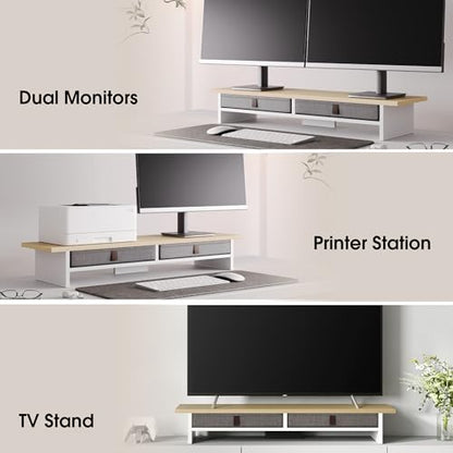 Fenge 35 Inch Monitor Stand with Drawer Storage, Computer Riser for Desk - color: Oak