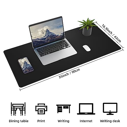 AFIING Desk Mat 35.4" x 17", Cork & PU Leather Desk Pad, Black - color: Black, size: 36" x 17"