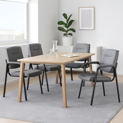 Naomi Home Faux Leather Guest Reception Chair Set of 4 - Gray | Stackable office chair with supportive armrests and durable construction for everyday office seating. - color: Gray, Faux Leather, style: Set of 4
