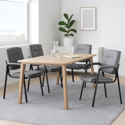 Naomi Home Faux Leather Guest Reception Chair Set of 4 - Gray | Stackable office chair with supportive armrests and durable construction for everyday office seating. - color: Gray, Faux Leather, style: Set of 4