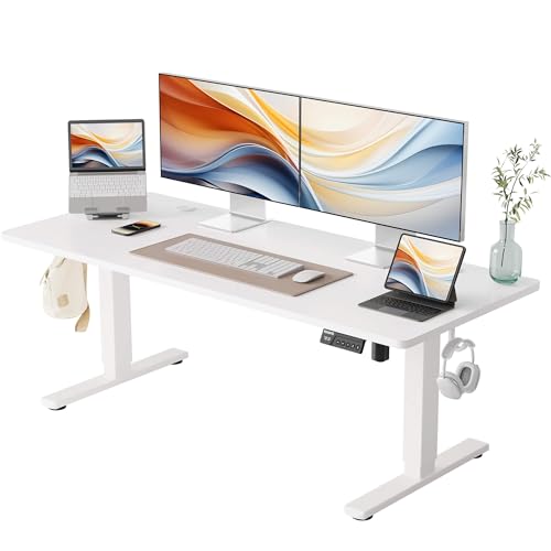 YIHAYO Low Height Adjustable Desk, Lifts 18.1-28.3 Inches, Electric Standing Desk for Short People, 55 x 24 Inches Computer Table with Splice Board for Home Office, White - color: White Frame/White Top, size: 55*24 Inch