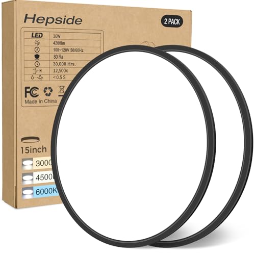 hepside 15.8INCH 2Pack Big Dimmable Flush Mount Ceiling Light Fixture Black, 3CCT 3000/4500/6000K Ceiling Lamp, 36W 4200LM Super Bright Low Profile Light for Bedroom, Kitchen, Bathroom, Hallway - color: Black, size: 15.8Inch-2pack