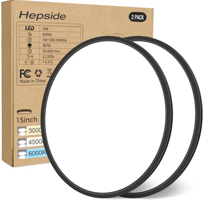 hepside 15.8INCH 2Pack Big Dimmable Flush Mount Ceiling Light Fixture Black, 3CCT 3000/4500/6000K Ceiling Lamp, 36W 4200LM Super Bright Low Profile Light for Bedroom, Kitchen, Bathroom, Hallway - color: Black, size: 15.8Inch-2pack