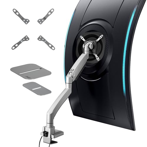 AVLT Single 17"-57" Super Ultrawide Monitor Arm - Gray | Screens Up to 59.5 lbs Premium Aluminum Desk Stand Adjustable Pneumatic Height Full Motion Swivel Tilt Rotation USB-C&A Ports - color: Gray-17 to 57 Inch