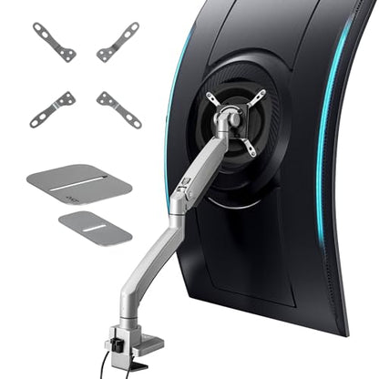 AVLT Single 17"-57" Super Ultrawide Monitor Arm - Gray | Screens Up to 59.5 lbs Premium Aluminum Desk Stand Adjustable Pneumatic Height Full Motion Swivel Tilt Rotation USB-C&A Ports - color: Gray-17 to 57 Inch