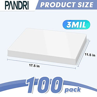 PANDRI 100 Pack Clear Thermal Laminating Sheets, 11.5 x 17.5-Inch, 3 Mil - size: 100PACK, style: 3MIL